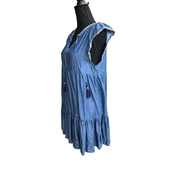 Tommy Bahama Women's Blue Boho Embroidered Tassel Tiered Tencel Dress Size Small - Picture 12 of 15
